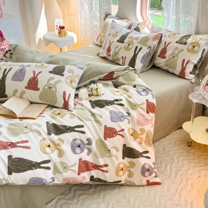 91家纺网 家纺一手货源 找家纺 千朵 2024新款全棉磨毛小清新印花四件套 妮克