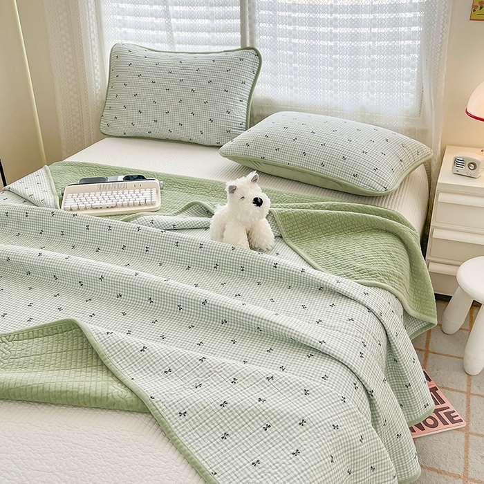 91家纺网 家纺一手货源 找家纺 沐纯家居 2025新款婴儿绒纯棉水洗床盖 小绿格-绿