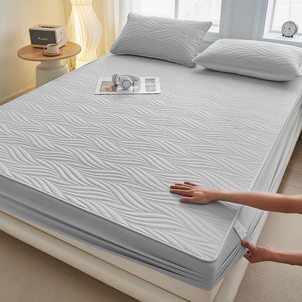 91家纺网 家纺一手货源 找家纺 （总）盛眠 2025新款水洗棉夹棉床笠-云漾