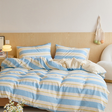 8小时家纺 2024新款40s双层纱单品四件套系列-四件套 条纹蔚蓝