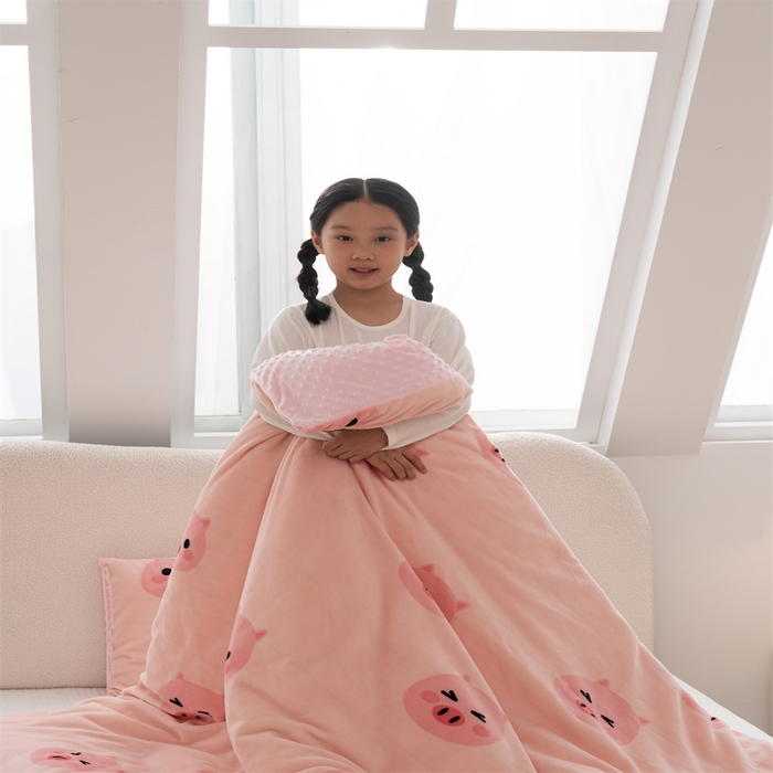 91家纺网 家纺一手货源 找家纺 艾佳宝贝 2024牛奶绒豆豆绒可拆式多功能防踢被 防踢被-pink小猪