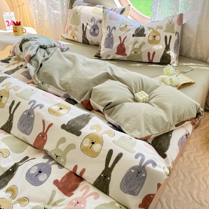 91家纺网 家纺一手货源 找家纺 （总）千朵 2024新款全棉磨毛小清新印花四件套