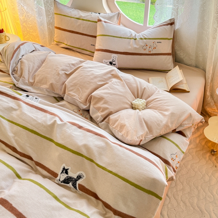 91家纺网 家纺一手货源 找家纺 千朵 2024新款全棉磨毛小清新印花四件套 萌萌驼