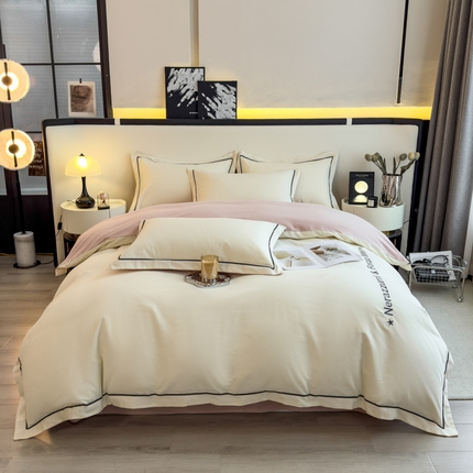 91家纺网 家纺一手货源 找家纺 （总）印季家纺 2024新款绣花一字绣全棉加厚磨毛四件套