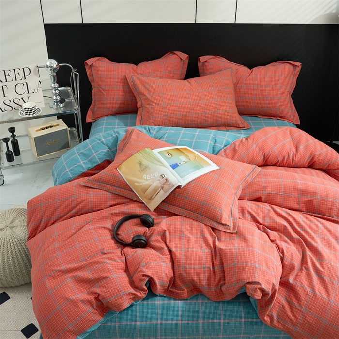 91家纺网 家纺一手货源 找家纺 三沁家居 2025新款格子色织全棉水洗棉四件套直播爆款量大价优 偶遇兰橘