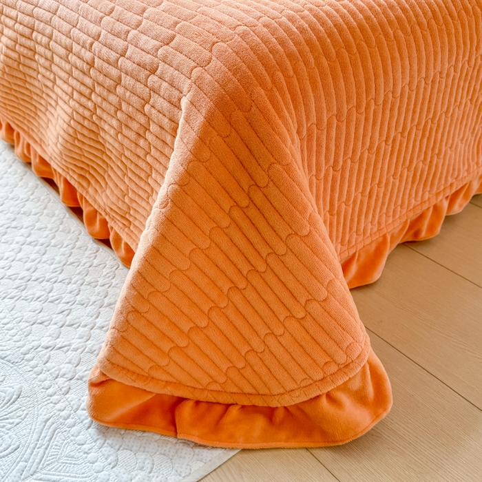 91家纺网 家纺一手货源 找家纺 尚美 2024新款高克重印花花边牛奶绒床盖四件套 甜橙