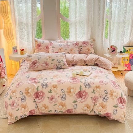 千朵 2024新款全棉磨毛小清新印花四件套 玫瑰恋