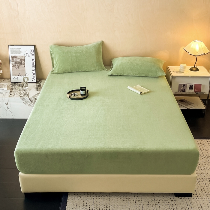 91家纺网 家纺一手货源 找家纺 卢赛尔 2025新款高克重200g牛奶绒单床笠 梦娜-草绿色