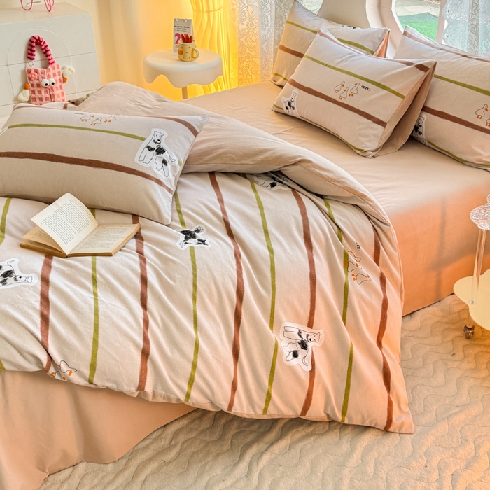 91家纺网 家纺一手货源 找家纺 千朵 2024新款全棉磨毛小清新印花四件套 萌萌驼