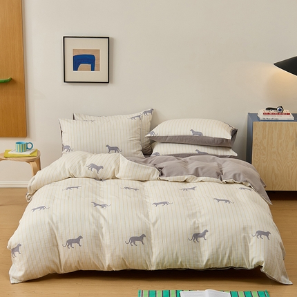 8小时家纺 2024新款40s双层纱单品四件套系列-四件套 黄白条纹豹子