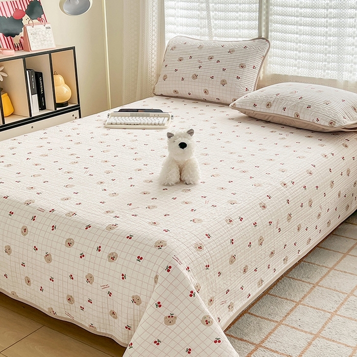 91家纺网 家纺一手货源 找家纺 沐纯家居 2025新款婴儿绒纯棉水洗床盖 樱桃派-奶咖