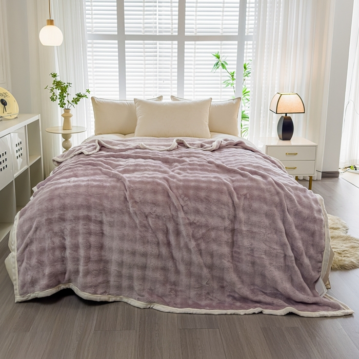 91家纺网 家纺一手货源 找家纺 卡琪曼 2024新款泡泡绒多功能毛毯 香芋紫