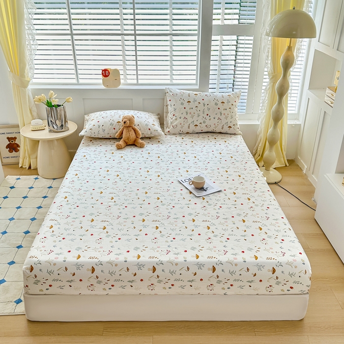 91家纺网 家纺一手货源 找家纺 柠馨 2024新款简约全棉时尚印花床笠 阳光森林