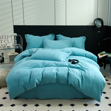 91家纺网 家纺一手货源 找家纺 （总）三沁家居 2025新款格子色织全棉水洗棉四件套直播爆款量大价优