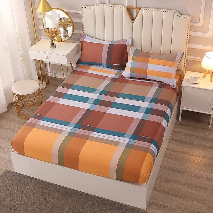 91家纺网 家纺一手货源 找家纺 贝兰仙奴 2024新款利兹系列磨毛多规格单床笠 苏格风情桔