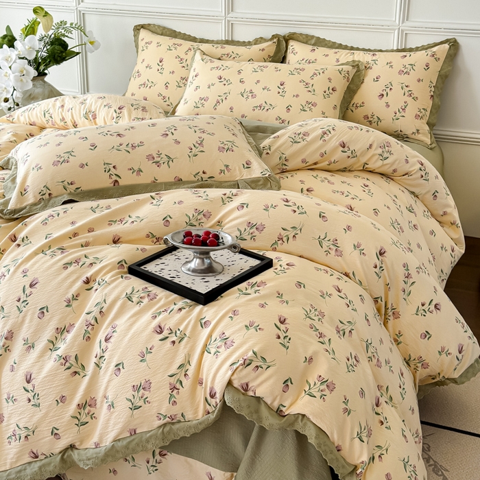 91家纺网 家纺一手货源 找家纺 可思家纺 2024新款韩版花边木棉皱皱纱四件套系列 木棉-芳华