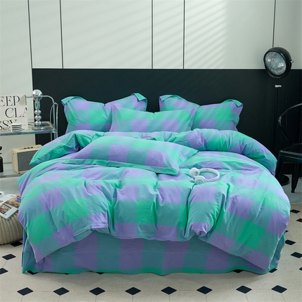 91家纺网 家纺一手货源 找家纺 （总）三沁家居 2025新款格子色织全棉水洗棉四件套直播爆款量大价优