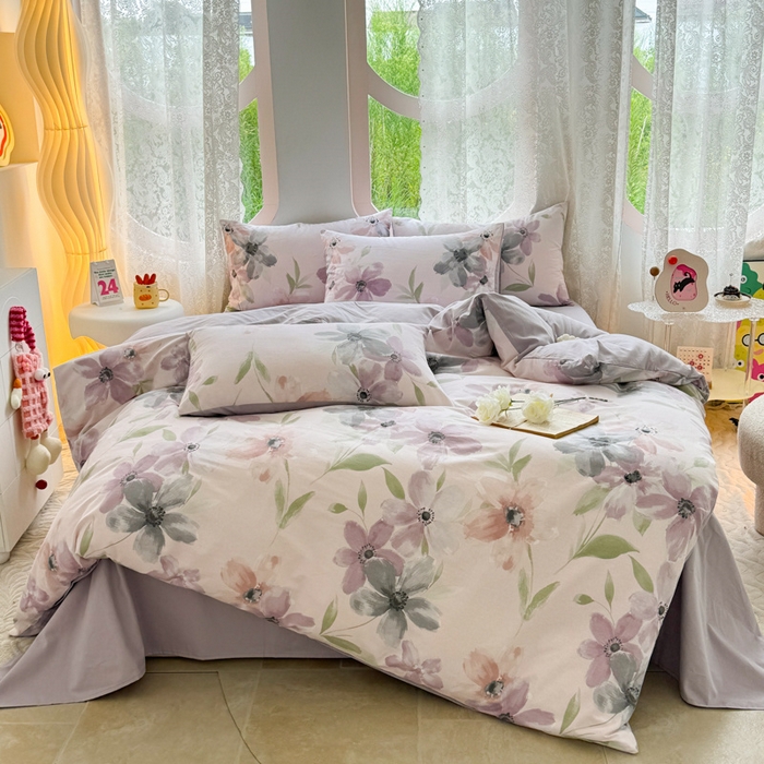 91家纺网 家纺一手货源 找家纺 千朵 2024新款全棉磨毛小清新印花四件套 妍颜