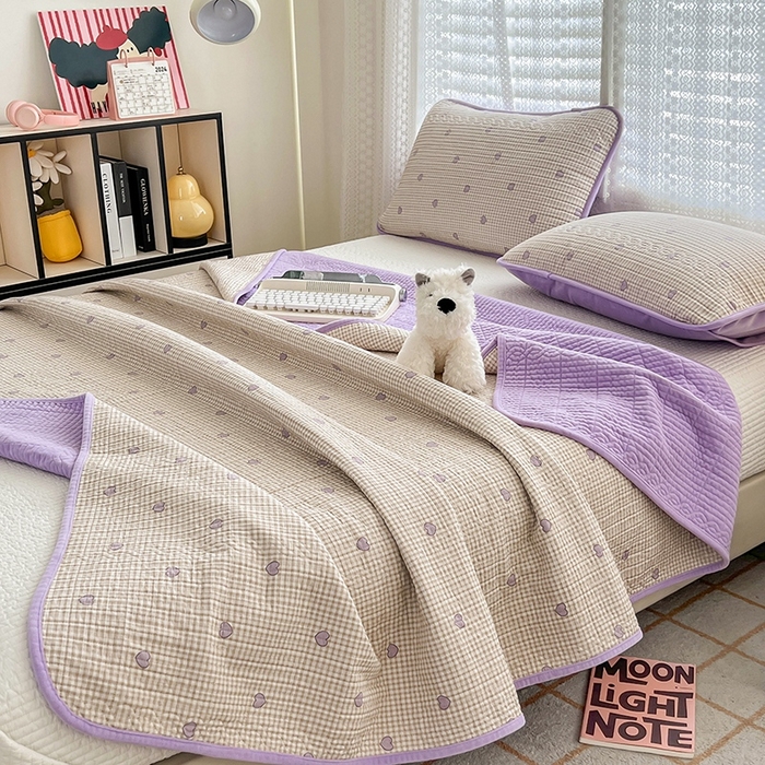 91家纺网 家纺一手货源 找家纺 沐纯家居 2025新款婴儿绒纯棉水洗床盖 梦幻爱心-紫