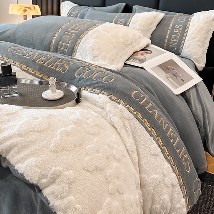 苏源家居 2024新款牛奶绒轻奢风拼接花漾系列四件套 花漾-高级灰