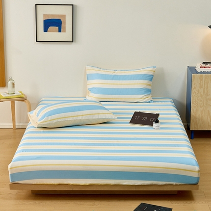 8小时家纺 2024新款40s双层纱单品四件套系列-床笠 条纹蔚蓝