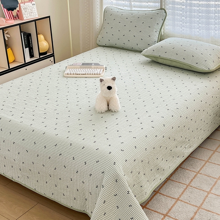 91家纺网 家纺一手货源 找家纺 沐纯家居 2025新款婴儿绒纯棉水洗床盖 小绿格-绿