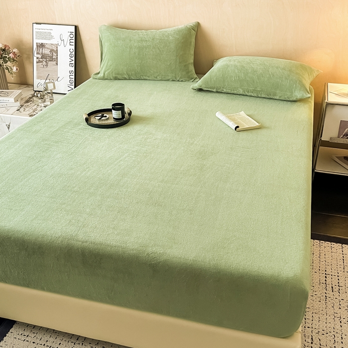91家纺网 家纺一手货源 找家纺 卢赛尔 2025新款高克重200g牛奶绒单床笠 梦娜-草绿色
