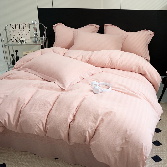 91家纺网 家纺一手货源 找家纺 三沁家居 2025新款格子色织全棉水洗棉四件套直播爆款量大价优 千鸟格玉