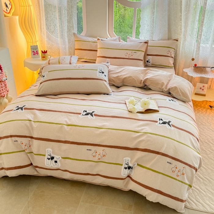 91家纺网 家纺一手货源 找家纺 千朵 2024新款全棉磨毛小清新印花四件套 萌萌驼