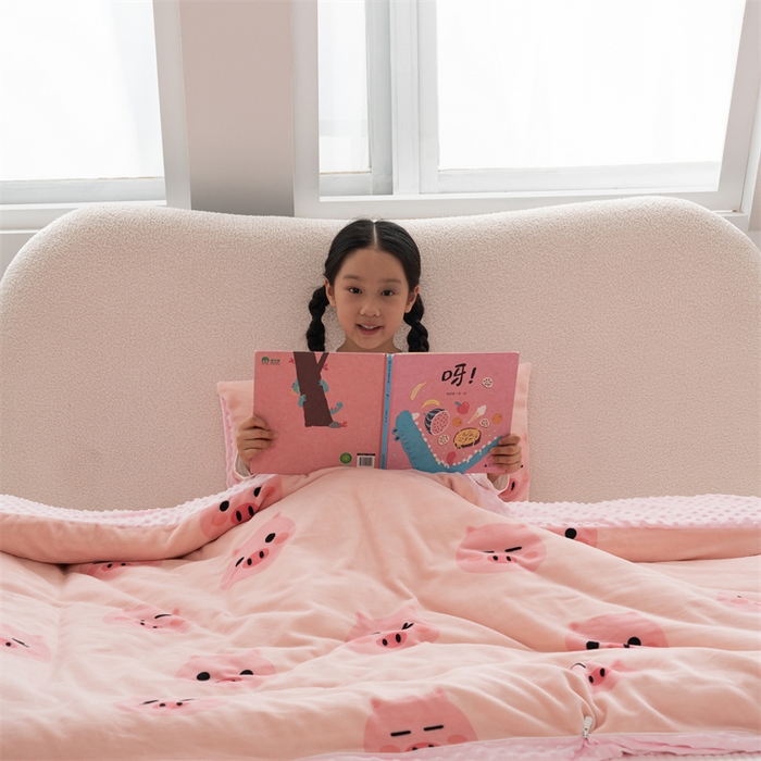 91家纺网 家纺一手货源 找家纺 艾佳宝贝 2024牛奶绒豆豆绒可拆式多功能防踢被 防踢被-pink小猪