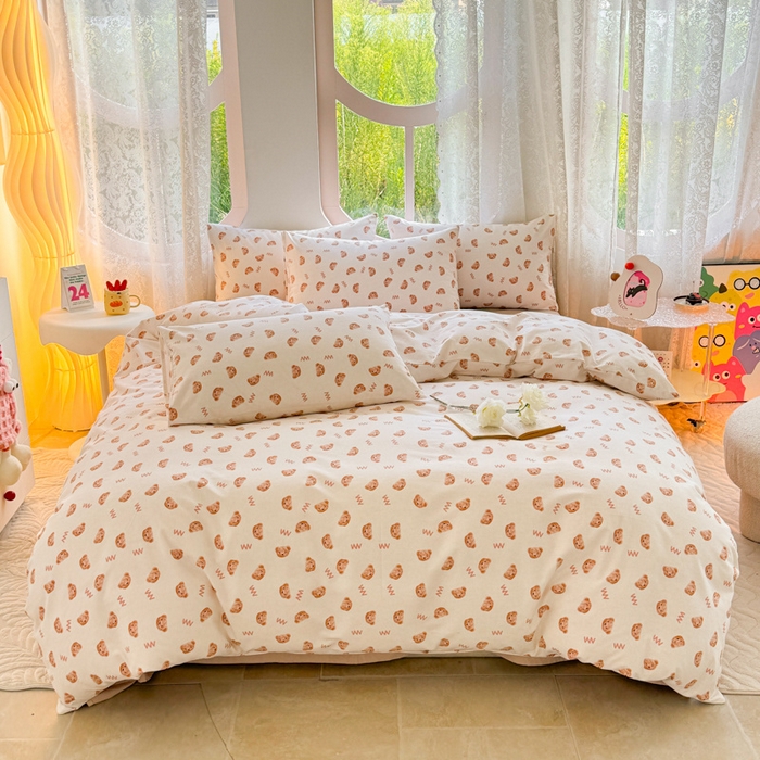 91家纺网 家纺一手货源 找家纺 千朵 2024新款全棉磨毛小清新印花四件套 维尼