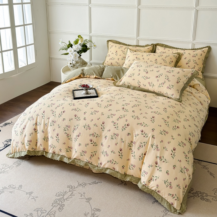 91家纺网 家纺一手货源 找家纺 可思家纺 2024新款韩版花边木棉皱皱纱四件套系列 木棉-芳华