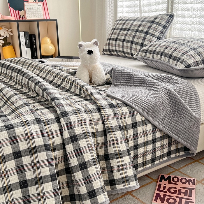 91家纺网 家纺一手货源 找家纺 沐纯家居 2025新款婴儿绒纯棉水洗床盖 莫奈格-灰