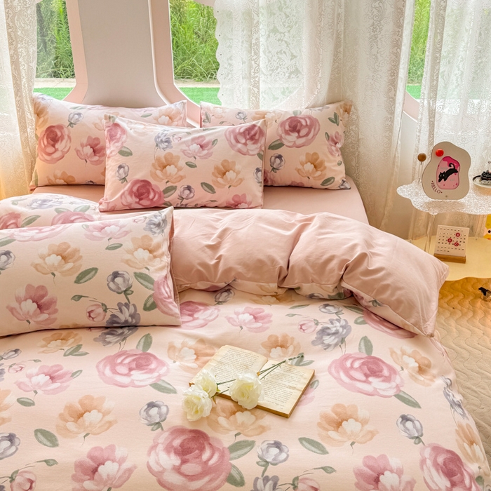 91家纺网 家纺一手货源 找家纺 千朵 2024新款全棉磨毛小清新印花四件套 玫瑰恋