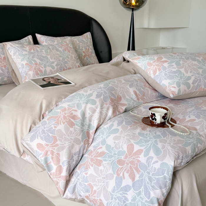 91家纺网 家纺一手货源 找家纺 千朵 2024新款轻奢全棉磨毛四件套 语叶