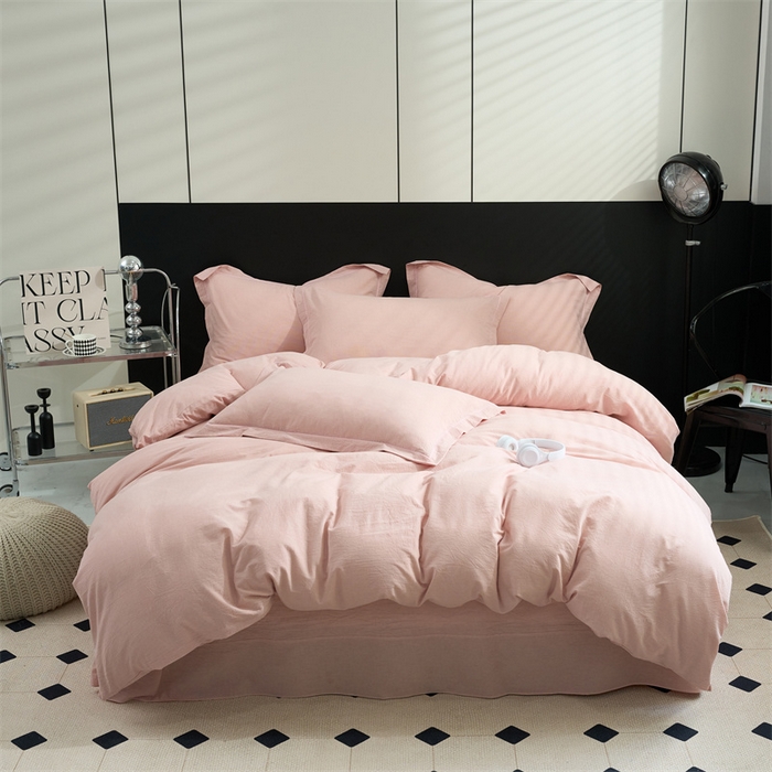 91家纺网 家纺一手货源 找家纺 三沁家居 2025新款格子色织全棉水洗棉四件套直播爆款量大价优 千鸟格玉