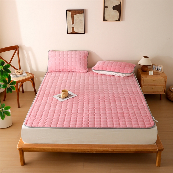 91家纺网 家纺一手货源 找家纺 凌云家纺 2025新款A类牛奶绒床垫软垫学生宿舍单人床褥可机洗 桃花粉