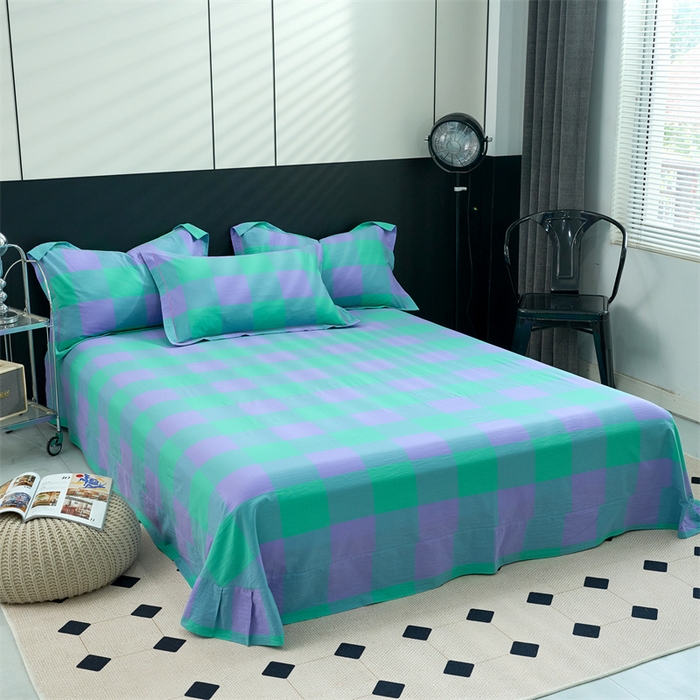 91家纺网 家纺一手货源 找家纺 三沁家居 2025新款格子色织全棉水洗棉四件套直播爆款量大价优 绿野仙踪大格