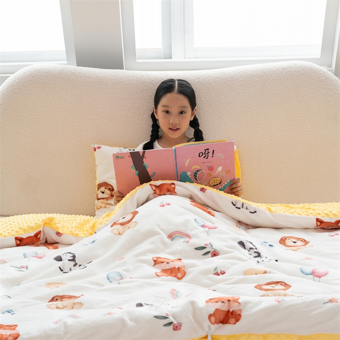 91家纺网 家纺一手货源 找家纺 艾佳宝贝 2024牛奶绒豆豆绒可拆式多功能防踢被 防踢被-萌趣动物园