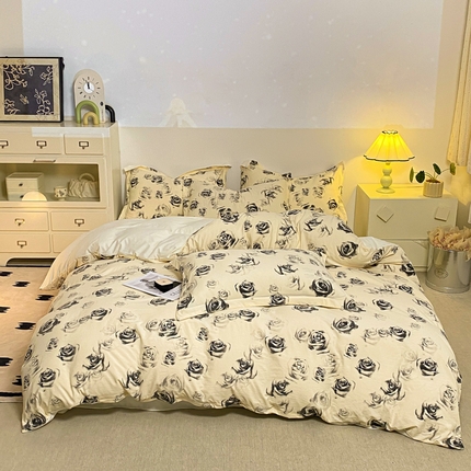 91家纺网 家纺一手货源 找家纺 梦莱斯 2024新款舒适亲肤四件套 米黄