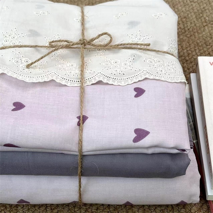 91家纺网 家纺一手货源 找家纺 2024新款全棉印花双层纱四件套--蕾丝花边款 花漾甜心