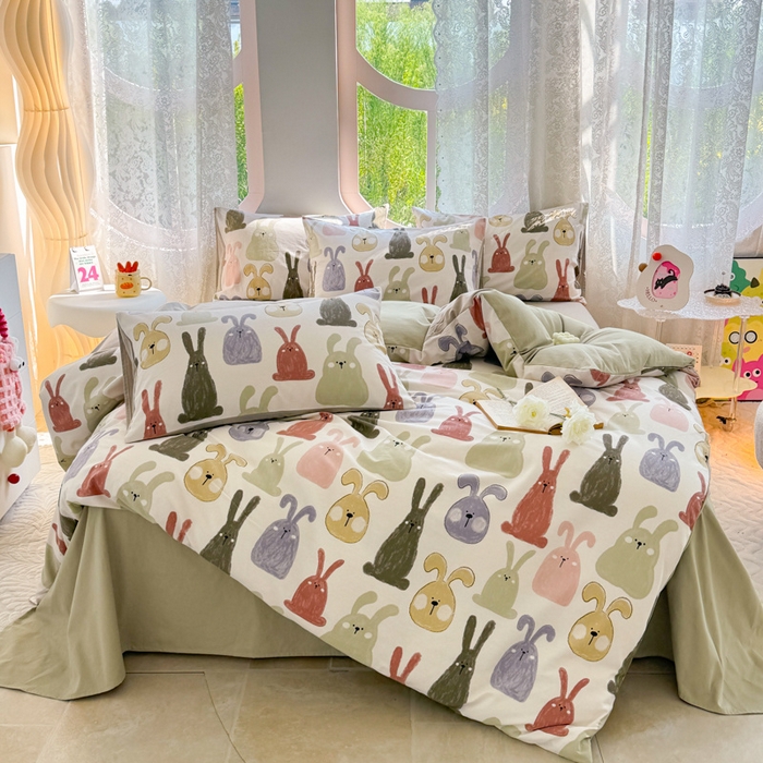 91家纺网 家纺一手货源 找家纺 千朵 2024新款全棉磨毛小清新印花四件套 妮克