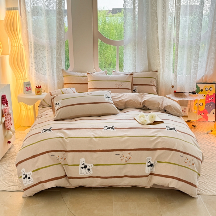 91家纺网 家纺一手货源 找家纺 千朵 2024新款全棉磨毛小清新印花四件套 萌萌驼