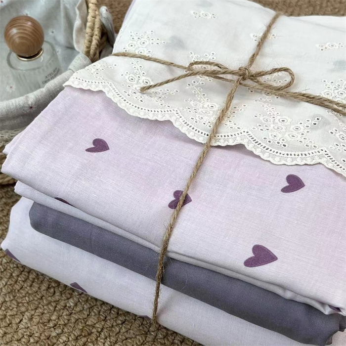 91家纺网 家纺一手货源 找家纺 2024新款全棉印花双层纱四件套--蕾丝花边款 花漾甜心