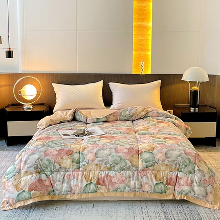 亚龙工厂店 2024新款全棉数码印花鹿锦棉大豆冬被 枫树叶