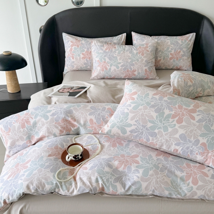 91家纺网 家纺一手货源 找家纺 千朵 2024新款轻奢全棉磨毛四件套 语叶