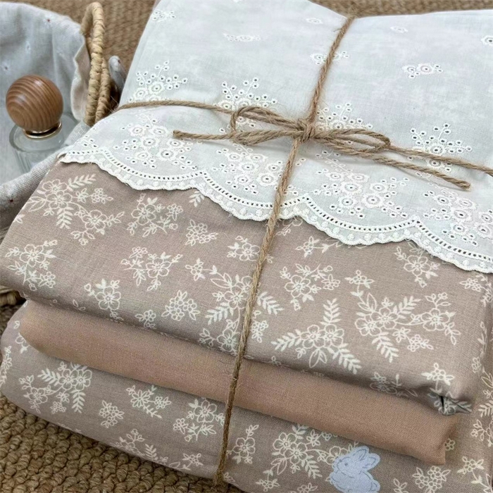 91家纺网 家纺一手货源 找家纺 2024新款全棉印花双层纱四件套--蕾丝花边款 绯月颂