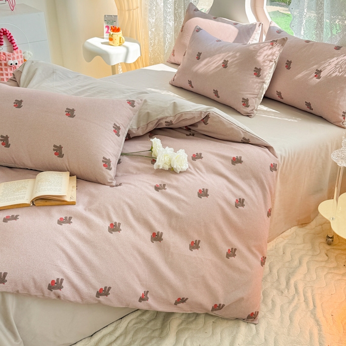 91家纺网 家纺一手货源 找家纺 千朵 2024新款全棉磨毛小清新印花四件套 哈尼