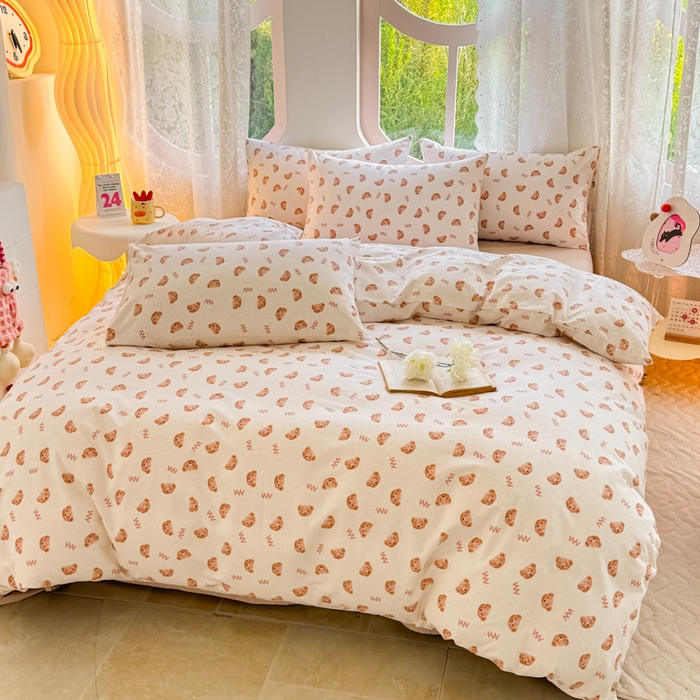 91家纺网 家纺一手货源 找家纺 千朵 2024新款全棉磨毛小清新印花四件套 维尼