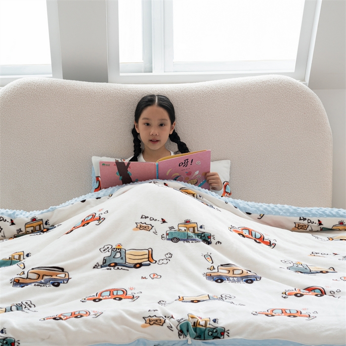 91家纺网 家纺一手货源 找家纺 艾佳宝贝 2024牛奶绒豆豆绒可拆式多功能防踢被 防踢被-巴士汽车